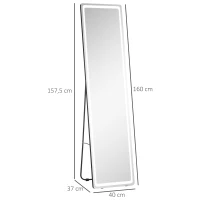 HOMCOM Espejo de Pie de Pared y Suelo con Luz LED y Mando a Distancia con Brillo Ajustable 40x37x157,5 cm Plata y Negro(m-3)
