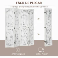 HOMCOM Biombo Divisor Separador de Ambientes de 4 Paneles Plegables de Madera de Paulonia 160,5x170 cm Blanco Rústico(m-4)