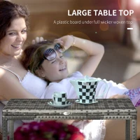 Outsunny Outdoor Coffee Table, Garden PE Rattan Side Table with Plastic Board Under the Full Woven Table Top and Rectangular Frame for Patio, Balcony, Mixed Grey(m-5)