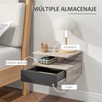 HOMCOM Juego de 2 Mesitas de Noche Flotantes Mesitas de Noche Colgantes con 1 Cajón y Estante Abierto para Dormitorio 35x32x22,5 cm Roble y Negro(m-5)