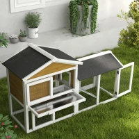 PawHut Wooden Rabbit Hutch Outdoor, Double Tier with Water-Resistant Roof, Ramp 147 x 54 x 84 cm, Yellow(m-8)