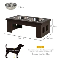 PawHut Raised Dog Feeding Bowls with Stand, Stainless Steel for Medium Dog, 58L x 31W x 25H cm - Brown(m-3)