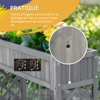 Outsunny Jardinière sur Pied Potager avec étagère barrière - pans latéraux Treillis - dim. 90L x 30l x 90H cm - Bois Sapin Gris(m-6)