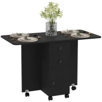 HOMCOM Multi-Storage Six-Person Drop Leaf Dining Table -  Distressed Black(m-1)