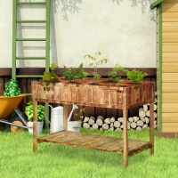 Outsunny Huerto Urbano de Madera 120x60x81 cm Jardinera Elevada para Cultivo de Plantas Flores Mesa de Cultivo con Estante Inferior para Jardín Terraza Exterior Carbanizado(m-2)