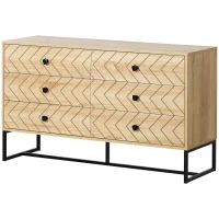 HOMCOM Bedroom Chest of Drawers, 6 Drawer Dresser, Sideboard Cabinet with Zigzag Design and Metal Base, Storage Drawer Unit, 120x71cm, Natural(m-11)