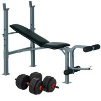 HOMCOM Lot de banc de musculation et haltères courtes total 25 Kg - dossier réglable haltères à poids réglable barres incluses(m-1)