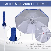 Outsunny Parasol de plage Parasol inclinable octogonal Ø 160 cm tissu polyester haute densité anti-UV mât démontable sac de transport inclu bleu(m-6)