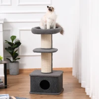 PawHut 96cm Cat Tree for Indoor Cats Kitten Tower Multi level Activity Center Pet Furniture with Sisal Scratching Post Condo Removable Cover Grey(m-2)
