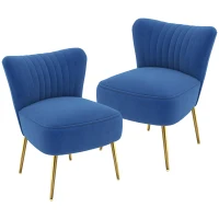HOMCOM Set of 2 Accent Chairs, Upholstered Living Room Chairs with Gold Tone Steel Legs, Wingback Armless Chairs, Dark Blue(m-11)