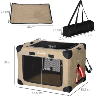 PawHut Transportín Mochila para Gatos Perros Pequeños Bolsa de Transporte para Mascotas Plegable 48,5x33,5x33 cm Caqui(m-3)