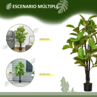 HOMCOM Ficus Artificial 130 cm Planta Artificial con 78 Hojas y Maceta para Interior Verde(m-5)