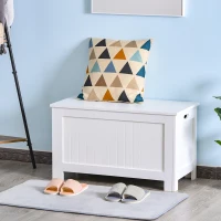 HOMCOM Lift Top Storage Chest Toy Box Organizer with Lid and Safety Hinges for Bedroom Entryway Living Room - White(m-2)