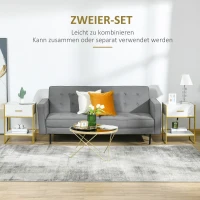 HOMCOM 2er-Set Nachttische, 1 Schublade, 1 Regal, 45 cm x 40 cm x 60 cm, Weiß + Gold(m-4)