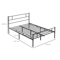 HOMCOM Double Metal Bed Frame Solid Bedstead Base with Headboard and Footboard, Metal Slat Support and Underbed Storage Space, Bedroom Furniture, Black(m-3)