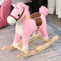 HOMCOM Kids Plush Rocking Horse w/ Sound Moving Mouth Wagging Tail Children Rocker Ride On Toy Gift 3-6 Years Pink(m-2)