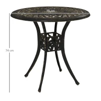 Outsunny 78 cm Round Garden Dining Table with Parasol Hole Antique Cast Aluminium Outdoor Table Only, Bronze Tone(m-3)