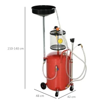 DURHAND Récupérateur d'huile de vidange portable 2-en-1 avec hauteur réglable et vidangeur d'huile pneumatique de 80L(m-3)