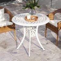 Outsunny 78 cm Round Garden Dining Table with Parasol Hole Antique Cast Aluminium Outdoor Table Only, White(m-6)