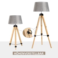 HOMCOM Stehlampe Stehleuchte Standleuchte höhenverstellbar E27, Kiefer+Polyester, 65x65x99-143cm (Grau)(m-4)