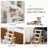 PawHut Pet Stair with 4-step Climb Ladder, Scratching Posts, Platforms, Toy Ball, for Indoor Elderly Cats Kittens, White(m-7)