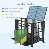 PawHut Cage pour chien pliable transport sur roulettes 2 portes verrouillables plateau amovible interieur exterieur acier noir(m-6)