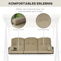 Outsunny 3-Sitzer Hollywoodschaukel Gartenschaukel mit Sonnendach Kissen Metall Polyester Khaki 116 x 206 x 183 cm(m-6)