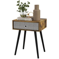 HOMCOM Bedside Table, Industrial Nightstand, Tall End Table with Removable Fabric Drawer, Retro Chic Side Table Accent Furniture with Wooden Legs, Rustic Brown(m-11)