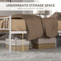 HOMCOM Double Metal Bed Frame Solid Bedstead Base with Headboard and Footboard, Metal Slat Support and Underbed Storage Space, Bedroom Furniture, White(m-4)