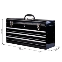 HOMCOM Coffret caisse boite a outils metallique avec 3 tiroirs noir 54 x 22 x 29 cm(m-3)