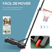 HOMCOM Canasta de Baloncesto Ajustable de 205-261 cm Aro de Baloncesto Portátil con Soporte de Acero Base Rellenable y 2 Ruedas de Transporte para Niños y Adultos Rojo Negro(m-5)