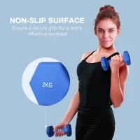 SPORTNOW 2 x 2kg Hexagonal Dumbbells Weights Set with Non-Slip Grip for Home Gym Workout, Blue(m-6)