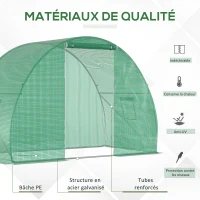 Outsunny Serre de Jardin Tunnel serre d'hivernage Surface Sol 4,5 m² dim. 3L x 1,5l x 2H m châssis Tubulaire renforcé Porte zippée 2 fenêtres enroulables Vert(m-4)