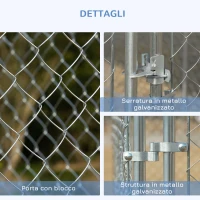 PawHut Kennel per Cani da Esterno a Maglie con Porta con Blocco in Acciaio, 400x400x182cm, Argento(m-5)