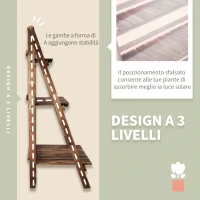 Outsunny Portapiante Pieghevole Portavasi in Legno di Abete con 3 Livelli Scaffale da Esterno per Piante Portafiori 100x37x93cm(m-5)