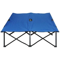 Outsunny Campingbett Klappbar für 2 Personen Feldbett Klappbett mit Tragetasche bis 136 kg belastbar Stahl Oxford Blau+Schwarz 193 x 125 x 40 cm(m-11)