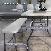 Outsunny Folding Garden Table, 180 x 75cm Rectangular HDPE Outdoor Picnic Table for 6, Metal Frame for Patio, Park, White(m-4)