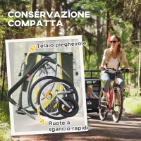 HOMCOM Rimorchio Bici per Bambini e Passeggino, Design 2 in 1 con Freno, Cintura a 5 Punti, Carrello Rimorchio per Bicicletta con Tasche Laterali, Catarifrangenti e Bandierina, Giallo(m-6)