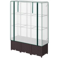 Outsunny Raised Garden Bed with Trellis, Plastic Planter Box with PE Cover, Drainage Holes, Drain Plugs and Water Reservoirs for Climbing Plants, Vegetables, Flowers, 120 x 40 x 140 cm(m-11)