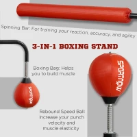 SPORTNOW Boxing Bag, Freestanding Punching Bag, with Reflex Bar, Speed Balls, Red(m-4)