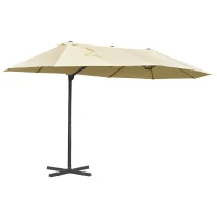 Outsunny Ombrellone Doppio in Acciaio e Poliestere Anti-UV Impermeabile Crema 440x270x250cm(m-1)