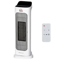 HOMCOM Calefactor Cerámico 1000W/2000W con Mando a Distancia Pantalla LED 3 Modos de Viento Temporizador de 8H Termostato y Oscilación 42° para 25 m² 17,6x13,7x50 cm Blanco(m-10)