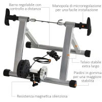 HOMCOM Rullo Bicicletta Allenamento a Magnetico Pieghevole, Rulli per Bici da Corsa in Acciaio, Trainer per Bici da 26"-28" e 700C, 54.5x47.2x39.1cm(m-5)