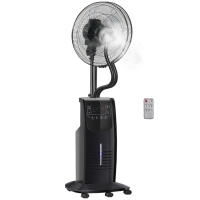 HOMCOM Ventilador de Pie Oscilante con Nebulizador 90W con Control Remoto 5 Aspas Tanque de Agua 3,1 L 44,5x44,5x135 cm Negro