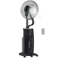 HOMCOM Ventilador de Pie Oscilante con Nebulizador 90W con Control Remoto 5 Aspas Tanque de Agua 3,1 L 44,5x44,5x135 cm Negro(m-1)