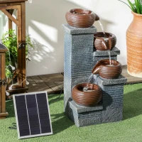 Outsunny Solar Powered Garden Water Feature with LED Lights and Pump, 4 Tier Cascading Water Fountain for Indoor/Outdoor, Bowls Waterfall Ornament, 58cm Height(m-10)