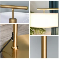 HOMCOM Lampadaire lampe à pied abat-jour en tissu de lin base ronde stable pour salle bureau chambre à coucher 47 x 37 x 153 cm or et blanc(m-8)