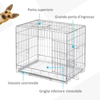 PawHut Kennel Gabbia per Cani Pieghevole in Acciaio Galvanizzato, Porta con Blocco e Fondo Rimovibile(m-5)