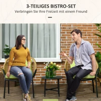 Outsunny Rattan Terrassengarnitur, 3-teilig, Sitz- und Rückenkissen, Kunstrattan, Metallrahmen, Grün(m-4)