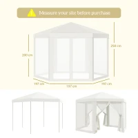 Outsunny 4M Hexagon Gazebo, Netting Party Tent, Patio Canopy Outdoor Event Shelter for Activities, Shade Resistant, Cream White(m-3)
